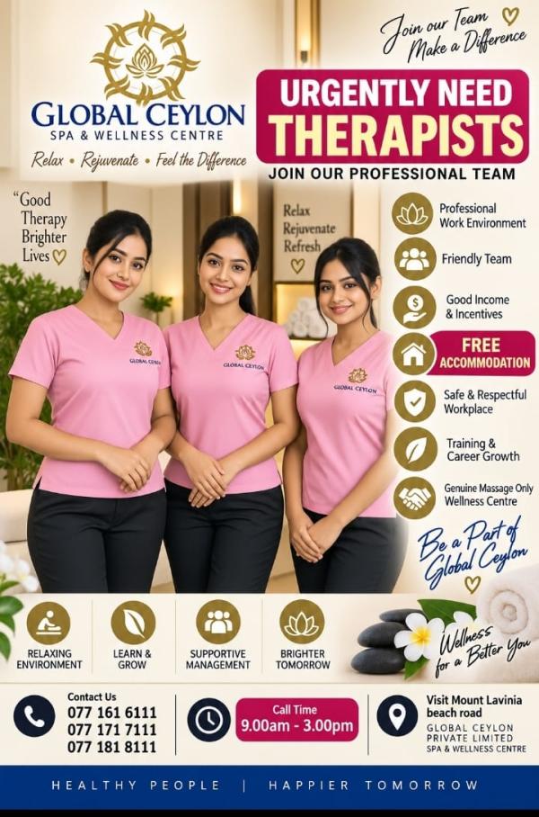 🪷🪷 Urgently need Female Therapist. සුවපහසු තරු පන්තියේ ස්පා ආයතනය්ක් සඳහා ඇබෑර්තු ඇත  🪷🪷